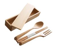 Set da pranzo in legno giapponese, 3 pezzi, bacchette, forchetta, cucchiaio, materiali naturali, compatti, per viaggi, campeggio, set di utensili in legno naturale, con forchetta, cucchiaio, bacchette