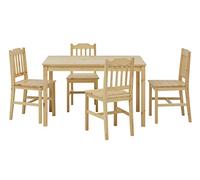 Set da pranzo in pino massiccio laccato naturale, 1 tavolo 4 sedie