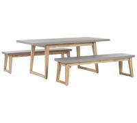 Set da Pranzo Moderno da Giardino in Legno Piano Cemento 180 x 90 cm Grigio