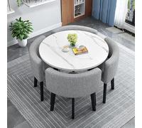 Set da pranzo per 4 persone con tavolo rotondo e sedie, ideale per cucine compatte e ottimizzazione dello spazio