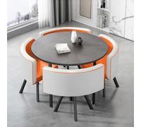 Set da pranzo per cucina piccola, set da pranzo da 5 pezzi con piano in finto marmo e 4 sedie in pelle, design salvaspazio per piccole cucine e zone caffè, mobili eleganti e funzionali.