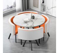 Set da pranzo per cucina piccola, set da pranzo da 5 pezzi con piano in finto marmo e 4 sedie in pelle, design salvaspazio per piccole cucine e sale da pranzo, elegante tavolino da caffè 80x