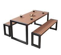 Set Da Pranzo Per Esterni 4-6 Persone - Tavolo Patio Rettangolare E 2 Panche Per Giardino, Cortile, Mobili Resistenti Alle Intemperie Per Hotel, Bar Intrattenimento Domestico(Black,140cm/55.1in)