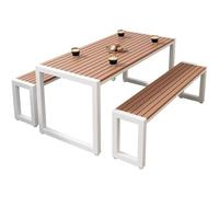 Set Da Pranzo Per Esterni 4-6 Persone - Tavolo Patio Rettangolare E 2 Panche Per Giardino, Cortile, Mobili Resistenti Alle Intemperie Per Hotel, Bar Intrattenimento Domestico(White,140cm/55.1in)