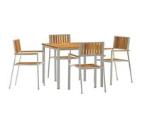 Set da pranzo per esterni, 5 pezzi, in acciaio inox, 90 x 90 x 75 cm | Finitura marrone e argento, design minimalista, resistente alla ruggine, facile da pulire, per giardino e terrazza