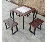 Set da pranzo per esterni, 5 pezzi, tavolo e sedie a scacchiera in acciaio inox con fori di fissaggio, perfetto per veranda, piscina, cortile e giardino, marrone, resistente ed elegante
