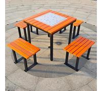 Set da pranzo per esterni, 5 pezzi, tavolo e sedie a scacchiera in acciaio inox marrone con fori di fissaggio per veranda, bordo piscina, cortile e mobili da giardino