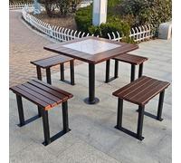 Set da pranzo per esterni, 5 pezzi, tavolo e sedie a scacchiera in acciaio inox marrone con fori di fissaggio, perfetto per portico, piscina, giardino e mobili da giardino