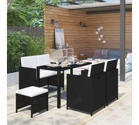 Set da Pranzo per Esterni 6 pz con Cuscini in Polyrattan Nero