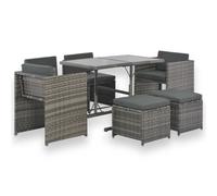 Set da Pranzo per Esterni 7 pz con Cuscini in Polyrattan Grigio