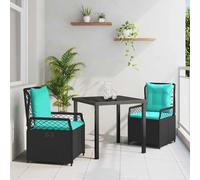 Set da Pranzo per Giardino 3 pz Nero polyrattan