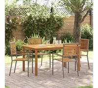 Set da Pranzo per Giardino 5 pz Grigio Legno di Acacia Massello