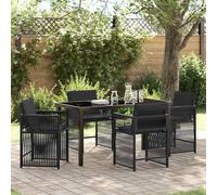 Set da Pranzo per Giardino 5 pz Nero polyrattan