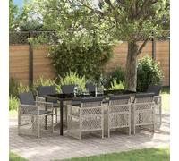 Set da Pranzo per Giardino 9 pz Grigio chiaro polyrattan