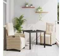 Set da Pranzo per Giardino con cuscino 3 pcs Beige polyrattan
