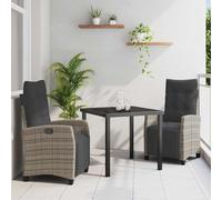 Set da Pranzo per Giardino con cuscino 3 pcs Grigio polyrattan