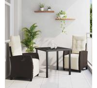 Set da Pranzo per Giardino con cuscino 3 pcs Marrone polyrattan
