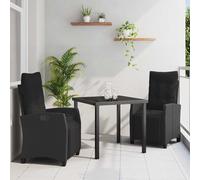 Set da Pranzo per Giardino con cuscino 3 pcs Nero polyrattan