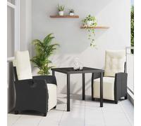 Set da Pranzo per Giardino con cuscino 3 pcs Nero polyrattan