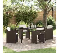 Set da Pranzo per Giardino con cuscino 5 pcs Marrone polyrattan