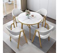 Set da pranzo per interni ed esterni, 4 pezzi, tavolo rotondo per il tempo libero, sedie per balcone, soggiorno, caffè, ufficio, reception, negoziazione, bianco latte