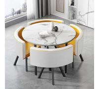 Set da pranzo piccolo, set da pranzo da 5 pezzi con piano in finto marmo e 4 sedie in pelle. Design salvaspazio per piccoli spazi. Ideale per cucina e zona caffè. Elegante e funzionale.