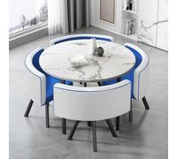 Set da pranzo piccolo, set da pranzo da 5 pezzi con piano in finto marmo e 4 sedie in pelle. Design salvaspazio per piccole cucine e zone caffè. Ideale per cene e riunioni.
