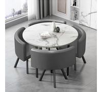 Set da pranzo piccolo, set da pranzo da 5 pezzi con piano in finto marmo e 4 sedie in pelle. Design salvaspazio per piccole cucine e zone caffè. Ideale per cene e riunioni.