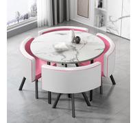 Set da pranzo piccolo, set da pranzo da 5 pezzi con piano in finto marmo e 4 sedie in pelle, design salvaspazio per piccole cucine e sale da pranzo, ideale per riunioni di lavoro, 90x90x75 c