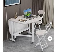 Set da pranzo pieghevole da cucina, con 4 sedie e 4 sedie pieghevoli a 360°, con 4 sedie e ruote universali a 360°, tavolo mobile (biancoUn tavolo con 4 sedie 100 x 60 cm