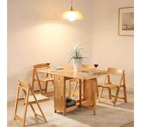Set da pranzo pieghevole salvaspazio estensibile con 4 sedie, robusto tavolo in legno di gomma con ruote a 360° e contenitore, posti 6-8 per famiglia/ristorante/cucina/appartamento