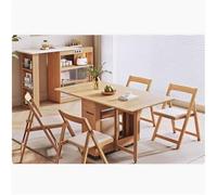 Set da pranzo pieghevole standard con angoli arrotondati, tavolo pieghevole professionale for catering con ruote, tavolo da pranzo a ribalta con cassetto portaoggetti(Wood,4 Chairs)