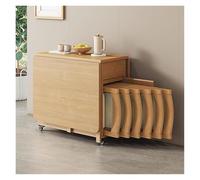 Set da pranzo pieghevole standard con angoli arrotondati, tavolo pieghevole professionale for catering con ruote, tavolo da pranzo a ribalta con cassetto portaoggetti(Wood,6Chairs)
