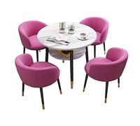 Set da pranzo rotondo con 4 sedie, piccolo tavolo da pranzo per reception, balcone, ufficio, colore rosa, 5 pezzi mobili da pranzo per il tempo libero