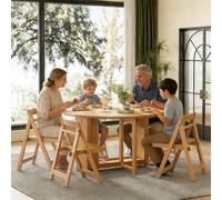 Set da pranzo rotondo in legno (4 sedie), 120 cm, tavolo pieghevole con ruote e cassetti bloccabili, salvaspazio, per soggiorno, cucina, appartamento (bianco)