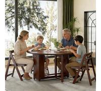 Set da pranzo rotondo in legno (4 sedie), 120 cm, tavolo pieghevole con ruote e cassetti bloccabili, salvaspazio, per soggiorno, cucina, appartamento (bianco)