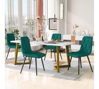 Set da pranzo (set da 117 x 68 cm, tavolo da pranzo rettangolare con 4 sedie), tavolo da pranzo moderno, in velluto twill verde scuro (verde+bianco+oro, 117 x 68 x 75 + 45 x 40 x 86 cm)