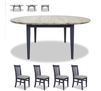 Set da pranzo: tavolo allungabile rotondo e ovale in legno con foglie centrali in legno massello e sedie in stile country, perfetto per mobili da cucina