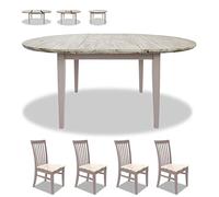 Set da pranzo: tavolo allungabile rotondo e ovale in legno con foglie centrali in legno massello e sedie in stile country, perfetto per mobili da cucina