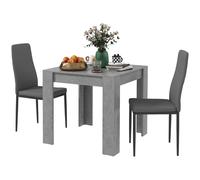Set da Pranzo Tavolo e 2 Sedie Imbottite in Pelle PU Grigio