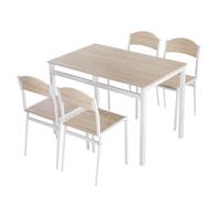 Set da Pranzo Tavolo e 4 Sedie in Metallo e MDF Bianco e Legno