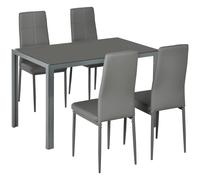 Set da Pranzo Tavolo e 4 Sedie in Similpelle Top in Vetro Temperato Grigio