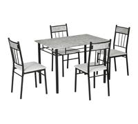 Set da Pranzo Tavolo e 4 Sedie Seduta Imbottita in Metallo e MDF Grigio e Nero