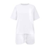Set da ragazza semplice e alla moda con stampa alla moda, girocollo, vestibilità larga, pantaloncini sportivi a maniche corte, set da due pezzi per ragazze (bianco, 4-5 anni)