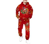 Set da ragazzo a maniche lunghe stampato felpa con cappuccio pantaloni da jogging due pezzi casual festa inverno confortevole cotone morbido gioco sport famiglia regalo anni decorazione celebrazione