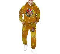 Set da ragazzo a maniche lunghe stampato felpa con cappuccio pantaloni da jogging due pezzi casual festa inverno confortevole cotone morbido gioco sport famiglia regalo anni decorazione celebrazione