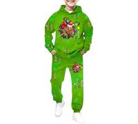 Set da ragazzo a maniche lunghe stampato felpa con cappuccio pantaloni da jogging due pezzi casual festa inverno confortevole cotone morbido gioco sport famiglia regalo anni decorazione celebrazione