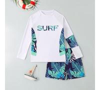 Set da ragazzo pre-adolescente composto da maglietta a maniche lunghe con collo rotondo e stampa patchwork su tutto il capo, abbinato a pantaloncini con stampa su tutto il capo (stampa casuale) 8Y,9Y,