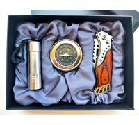 Set da Regalo Con Coltello Pieghevole 20.3 cm Torcia e Bussola da Caccia e Pesca