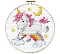 Set da ricamo Coccinella Unicorn Frolic, set a punto lungo con telaio da ricamo Ø 15,2 cm, set completo per un ricamo rotondo, passatempo di artigianato per adulti e bambini dagli 8 anni in su